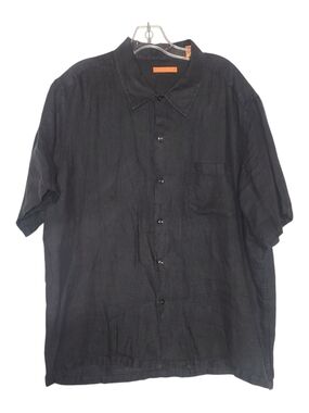 Martin Gordon Men’s Black 100% Linen Short Sleeve Button Down Shirt - XL